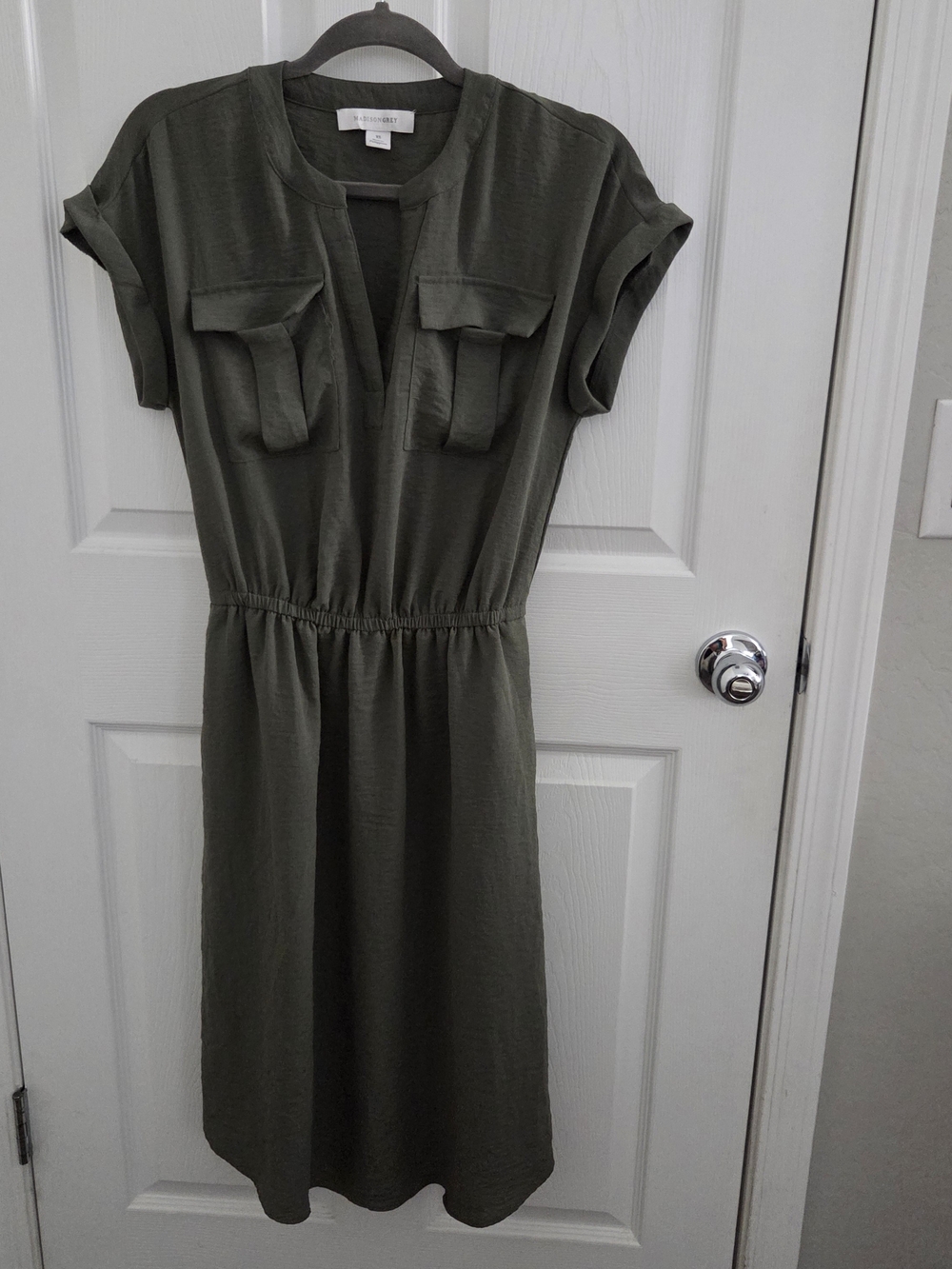 Madison Short Sleeve Utility Midi Dress in Olive